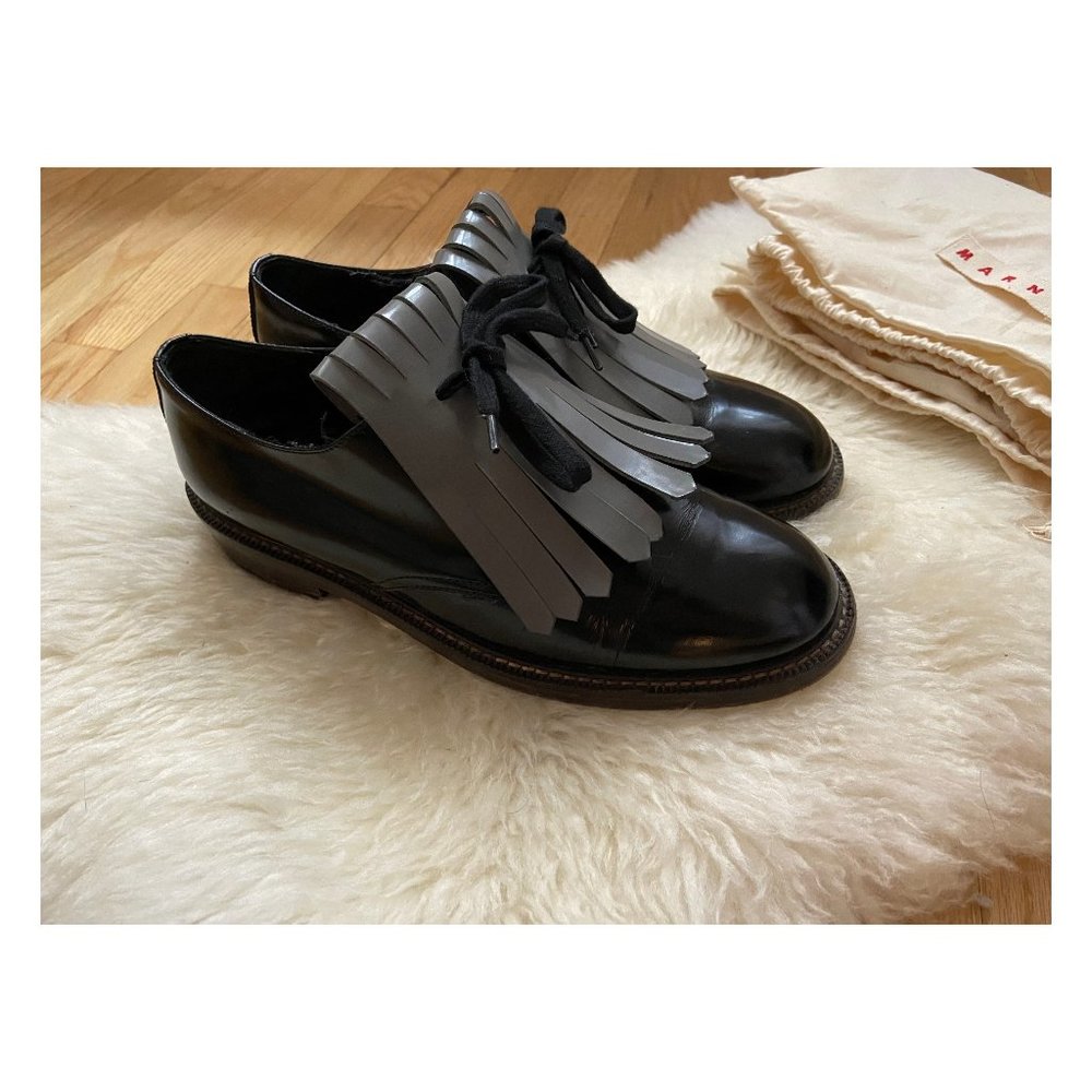 Marni Lace Up Derby Wit Fringe Flat Shoes - 38